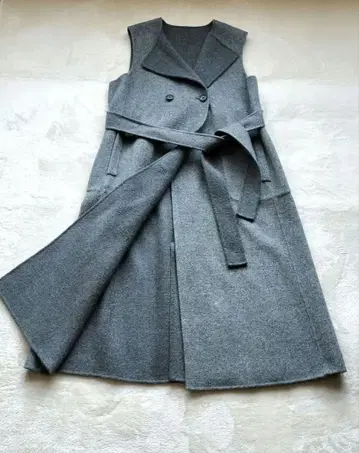 노리즈 리버서블 더블 브레스트 베스트 울 양모 그레이 허리 벨트 리버
