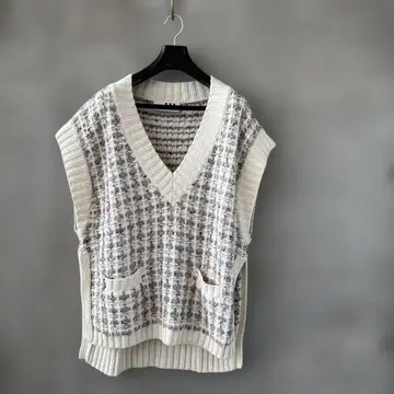 three dots 쓰리 도츠 니트 베스트 트위드 패턴