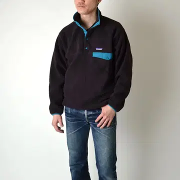 patagonia 스냅 T셔츠 플리스 자켓 블랙/터콰이즈