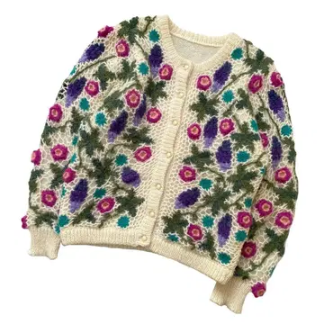 새상품급 입체 3D 꽃무늬 크로쉐 니트 가디건 레트로 구제 의류 빈티지
