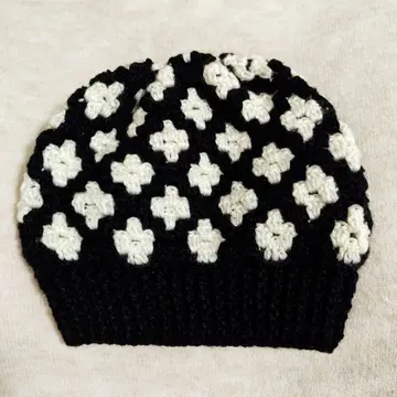 비니 10 니트 모자 꽃 손뜨개질 핸드메이드 모자 블랙 화이트