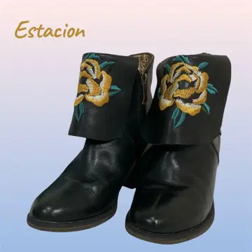 에스타시온 Estacion 꽃 자수 숏부츠 사이드 지퍼 35