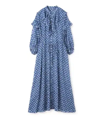 [ 정가 39,600엔 ] 폴리에스테르 프린트 프릴 칼라 원피스