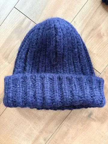 더 신즈 다크 네이비 리브 니트 모자 모헤어 알파카 울 비니