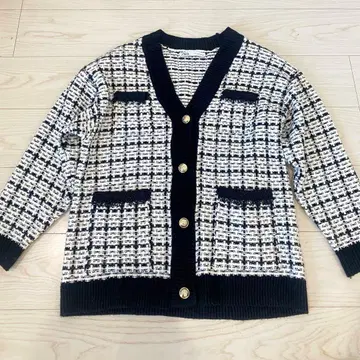 ZARA 체크 무늬 버튼 가디건 S