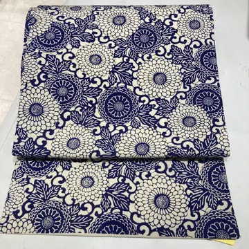 나고야 오비 네이비 컬러와 화이트의 국화 순수 실크