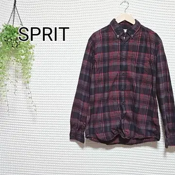 SPRIT 긴팔 플란넬 셔츠 블랙과 레드 체크