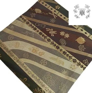 화 나고야 오비 니시진 비단 보물 쌓기 보물 꽃 줄무늬 보라색