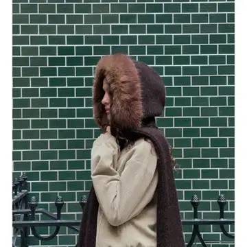 완판템 ZARA 인조 모피 후디드 스카프 머플러 자라