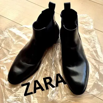 새상품급 ZARA 블랙 사이드 고어 부츠 가죽 47 29.5