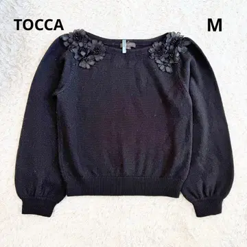 [컨디션 최상] 토카 최근 모델 워셔블 플라워 장식 긴팔 니트 M 블랙