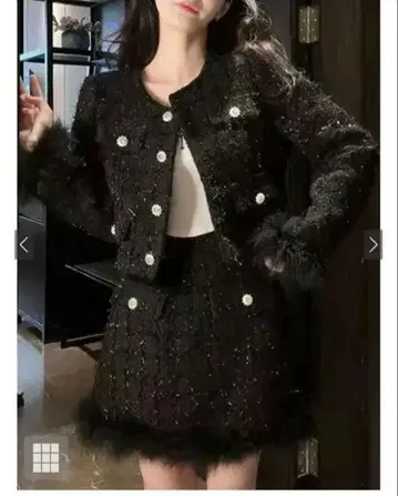 GRL 페더 트위드 자켓 메인 빵 안감 부착 스커트 셋업