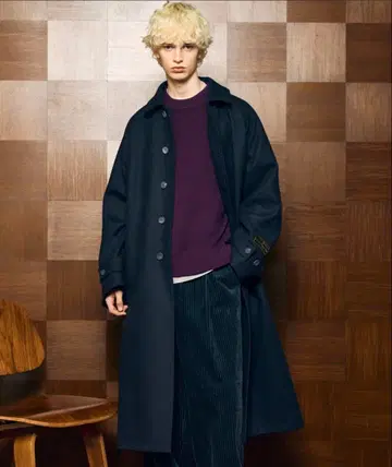 네이비 스텐카라 코트 울 혼방