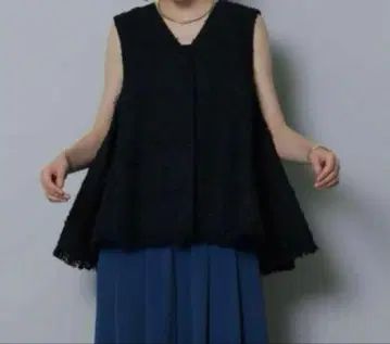 CADUNE 트위드 플레어 베스트 블랙 36