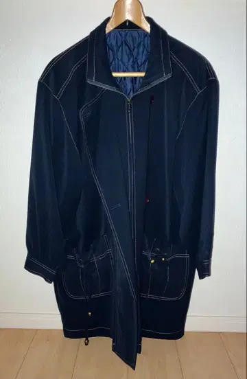 네이비 프론트 지퍼 코트