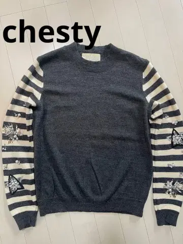 chesty 비쥬 포함 스트라이프 니트 스웨터