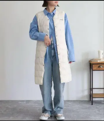 TAION 화이트 롱 다운 베스트 L 수납 봉투 포함