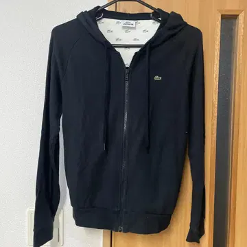 LACOSTE 집업 후드티 블랙 악어 패턴 안감 자수 로고