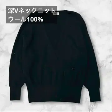 BLANCE 블랙 울 100% 깊은 V넥 니트