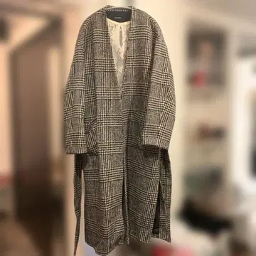 저널 스탠다드 체크 무늬 롱 코트 허리 벨트 포함