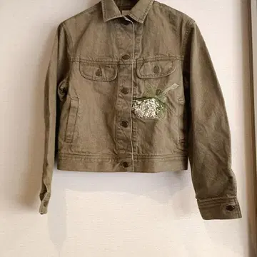 카네코 이사오 올리브 그린 데님 자켓 플라워 자수