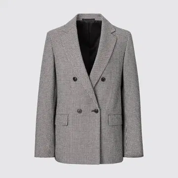 유니클로 UNIQLO 더블 자켓 하운드투스 체크 패턴 다크 그레이
