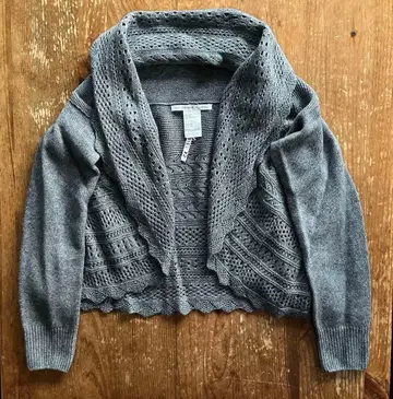 스픽 앤 스팬 울 가디건 그레이 꽈배기 레이스