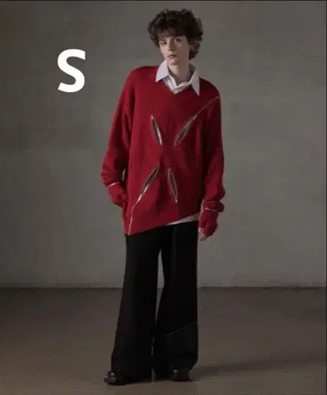 [ GRANCY ] 지퍼 디자인 비대칭 니트 레드 S 사이즈