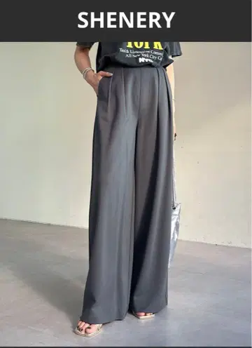 SHENERY 정가 16500엔 턱 와이드 팬츠 그레이 38 사이즈