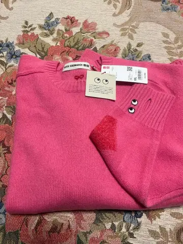 유니클로 안야 힌드마치 캐시미어 크루넥 스웨터 핑크 XXL