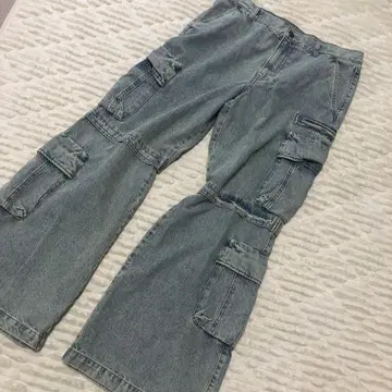 y2k 데님 카고 팬츠 기믹 포켓 팬츠