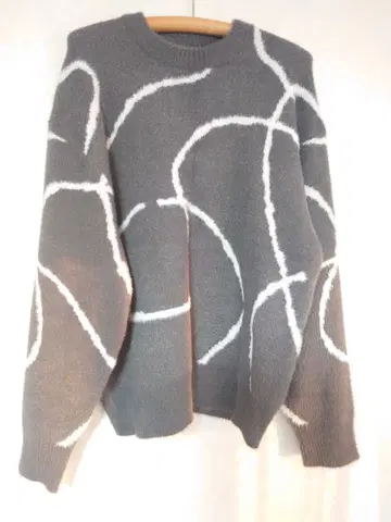 As know As plus 추상 무늬 긴팔 니트 스웨터 그레이