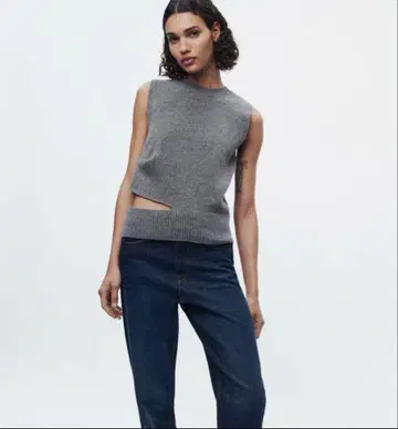 ZARA 미사용 새상품 울 블렌드 니트 베스트 컷 아웃