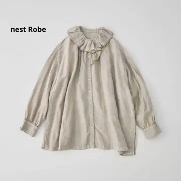 nest Robe 린넨 천연염색 리프 칼라 블라우스