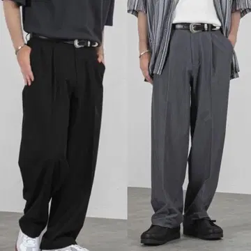 코엔 센터 프레스 턱 와이드 슬랙스 L 택 포함 2점 세트