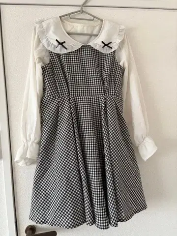 evelyn 에블린 체크 무늬 미니 원피스 프릴 리본 포함