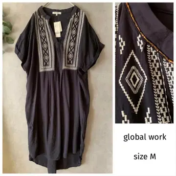 [ 미사용 새상품 ] global work 비즈 자수 튜닉 원피스 블랙