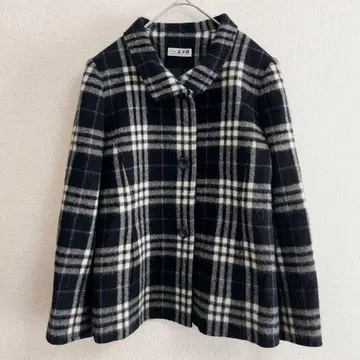 s0508 [퍼니 리브] 체크 무늬 아우터 코트 울 알파카 혼방