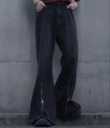 다크 그레이 부츠컷 데님 L 사이즈 사이드 지퍼 포함