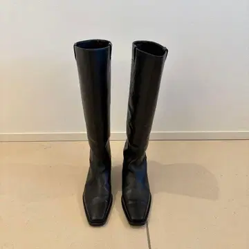 블랙 가죽 롱 부츠