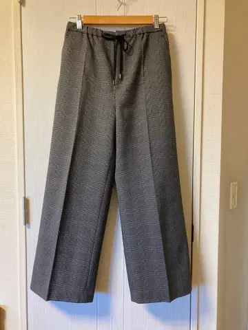 그레이 체크 무늬 와이드 팬츠