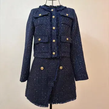 새상품 네이비 라메 트위드 셋업