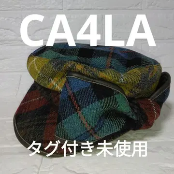 체크 무늬 울 혼방 헌팅 캡