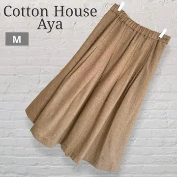 플레어 스커트 라이트 브라운 울 혼방 허리밴딩 헤링본 무늬 [ M ]