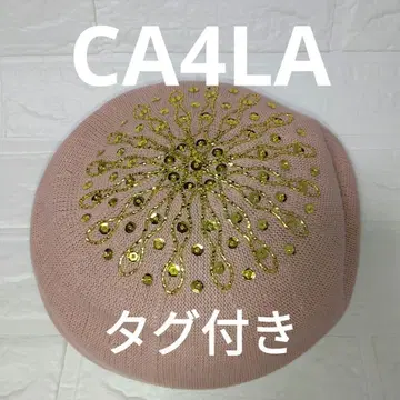 CALIA 핑크 베레모 골드 컬러 자수