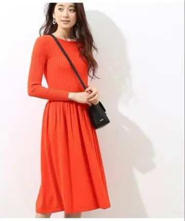 로페 오렌지 리브 롱 원피스 긴팔