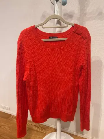 오렌지 케이블 니트 긴팔 스웨터