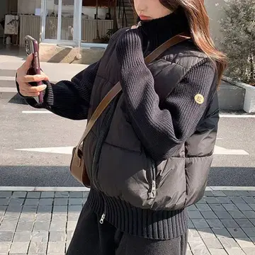 충전솜 니트 집업 배색 베스트