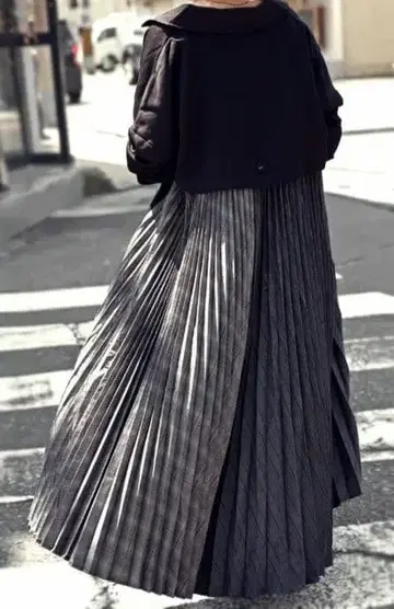 안티카 모드 플리츠 절개 롱 자켓 롱 코트