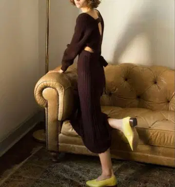 snidel 쇼스킨 니트 원피스 브라운